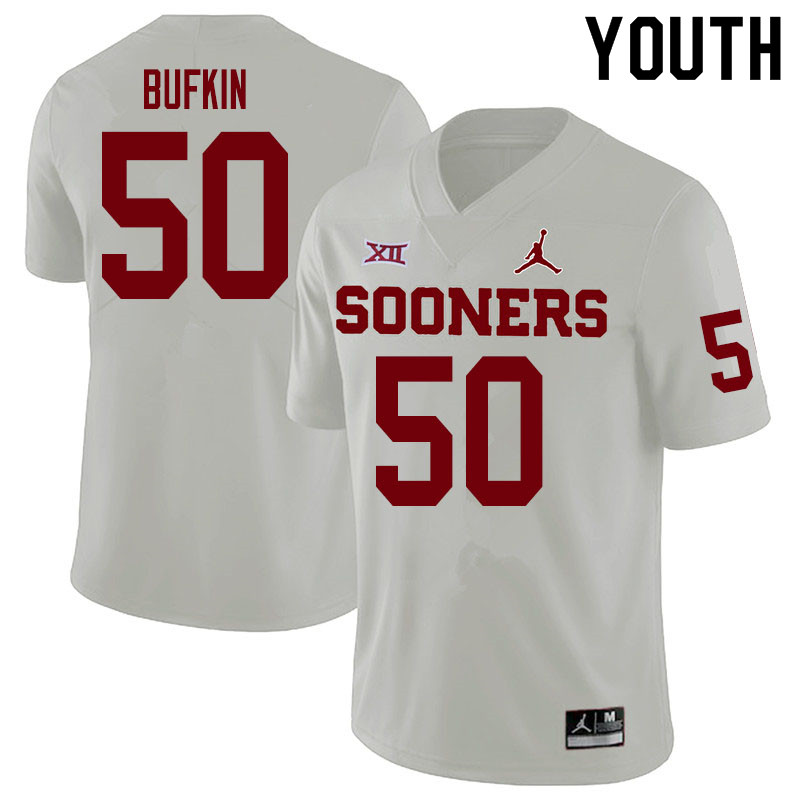 Youth #50 Hayes Bufkin Oklahoma Sooners College Football Jerseys Sale-White